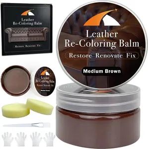 Medium Brown Leather Repair Kit - Recoloring Balm & Dye to Restore , Faded & Aged Leather & Vinyl Couches, Boots,  Seats & Furniture
