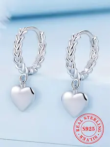 925 Sterling Silver Heart Shaped Earrings, Fashionable Earrings for Women & Girls, Trendy All-match & Exquisite Jewelry for Birthday Gift, Elegant Minimalist Earrings