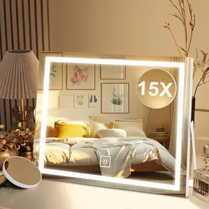 Smart LED Vanity Mirror With Lights, Detachable 15X Magnification, Lighted Makeup Mirror with 3 Color Lighting Modes & Stepless Dimming, 360° Rotaton, Touch Control, Perfect Lighted Makeup Mirror For Teenage Girl Room Decor, Gift for Christmas, Birthday