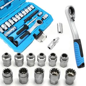 29PCS Mechanic Socket Tool Kit, Ratchet Socket Wrench Kit Chrome Vanadium Steel Sockets Bits Extension Bars Ratchet Wrench Adapter Flexible Handle Automotive Home DIY Repair Tool