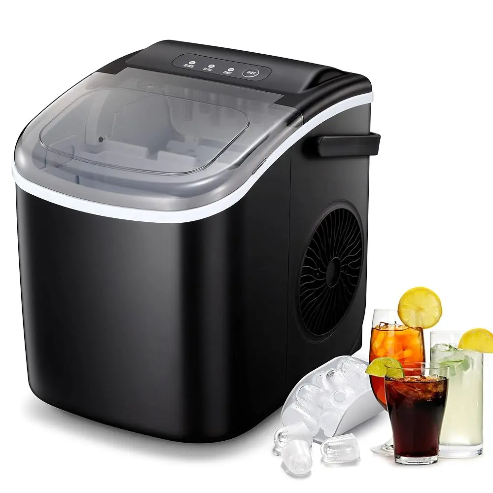 Ice Makers Countertop with Handle,26.5Lbs/24H,9 Cubes in 6 Mins,Portable Ice Maker Machine with Self-Cleaning,Ice Basket and Scoop,Perfect for Home, Kitchen, Bar, Camping,home essentials