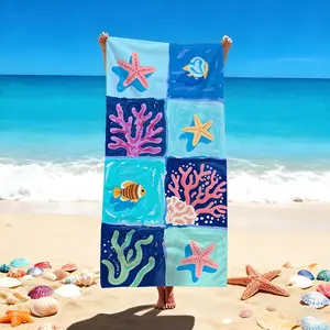 1 Pc "Ocean-Themed, Design Beach Towels with Starfish and Coral Patterns for Beach Days" Quick-drying, water-absorbent, lightweight, anti-sand-sticking, can be used as a travel towel, suitable for swimming pools, spas, leisure