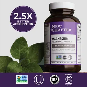 New Chapter Magnesium + Ashwagandha Supplement | 325 mg Magnesium Glycinate, 2.5x Absorption, Muscle Recovery, Heart, Bone Health & Relaxation