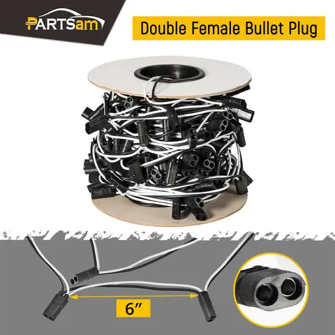 Partsam 150-Count 2-Prong Double Female Bullet Plug Wire Harness for Car, Truck, Utility Trailers, Tractors, Buses - Universal Fit, Easy Installation, 74ft Length