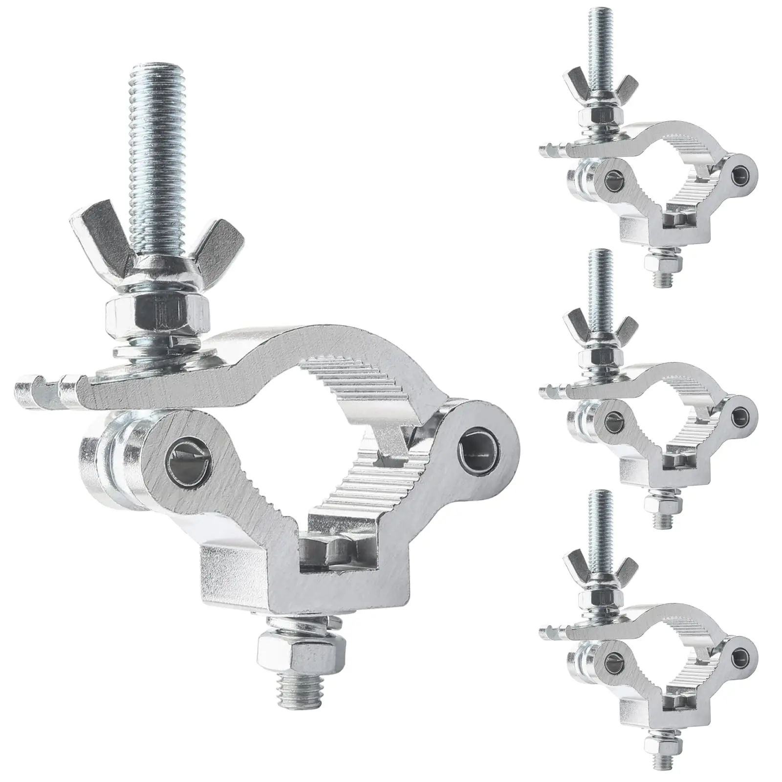 4 Pack Silver Heavy-Duty Aluminum C-Clamp Scaffolding Truss Clamps - Adjustable 38-42mm/1.5-1.65in for Moving Head Beam Lighting, Durable Construction, Easy Installation (Stage Lighting Equipment Accessory)