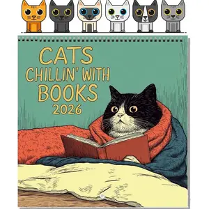 Cats Chillin' with Books Wall Calendar 2026 Cat Calendar Cat-Themed Monthly Planner 8.3'' x 8.3'' Large Funny Wall Calendar for Home Decor, Best Christmas Gifts for Family, Kids
