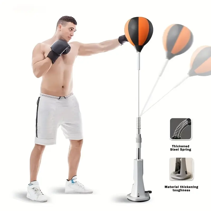Adjustable 55-66 Inch Boxing Reflex Ball Interactive With Suction Cup Base Height Adjustable Punch Bag Trainer Fast Rebound Steel Spring For Home Gym Hand Eye Coordination Training Boxing Training Gear Boxing Training Equipment