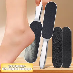 11pcs Durable Foot File Collection with Stainless Steel Handles and Replaceable Sandpaper Rasps for Dead Light Beige Removal