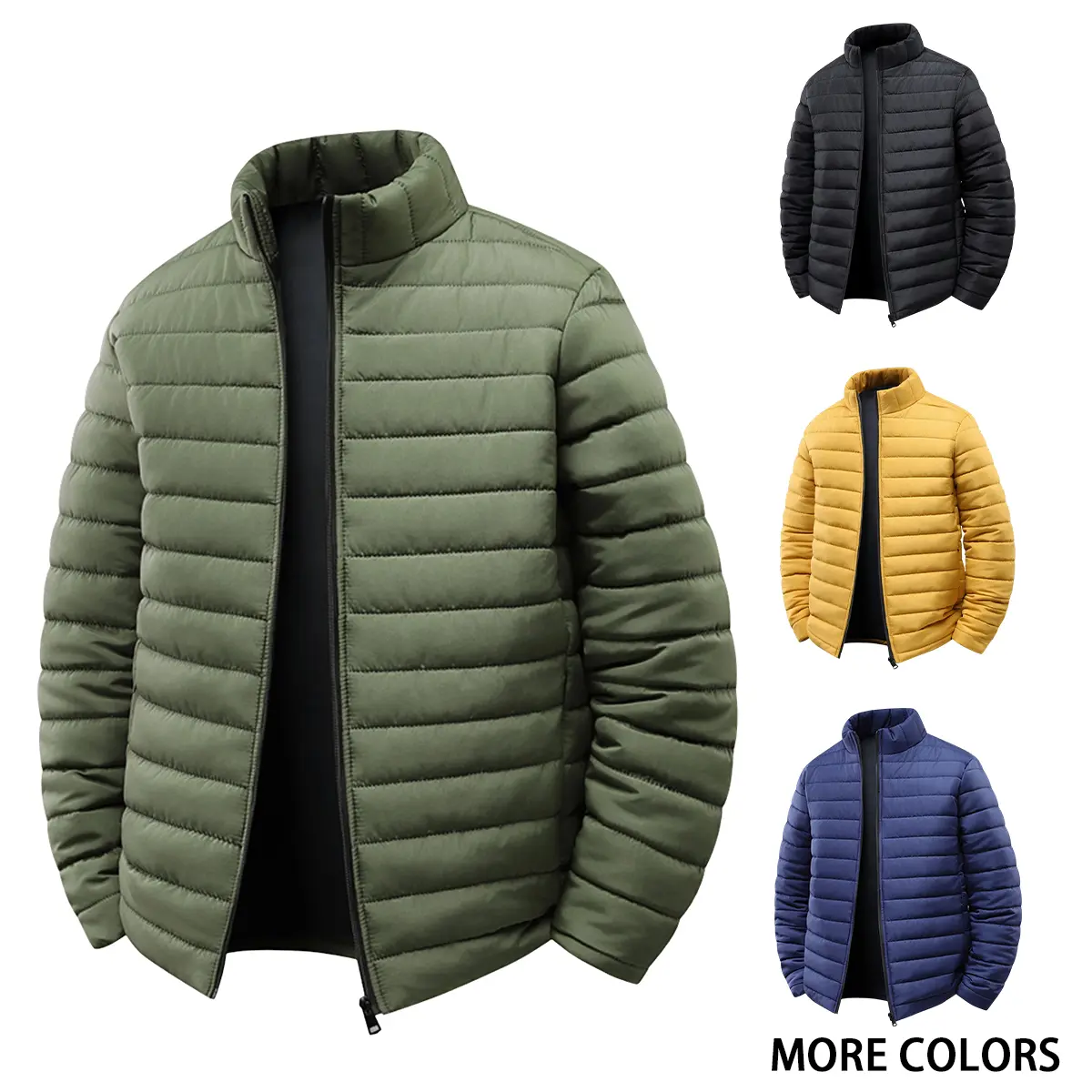 Men Trendy Moderate Loose Fit Lightweight Zip Up Cotton Padded Jacket Versatile Classic Solid Color Palette Even Horizontal Quilted Surface Reinforced Hem And Cuff Stitching Smooth Durable Zipper Portable Packable Warm Fabric Fit For City Strolls Outdoor