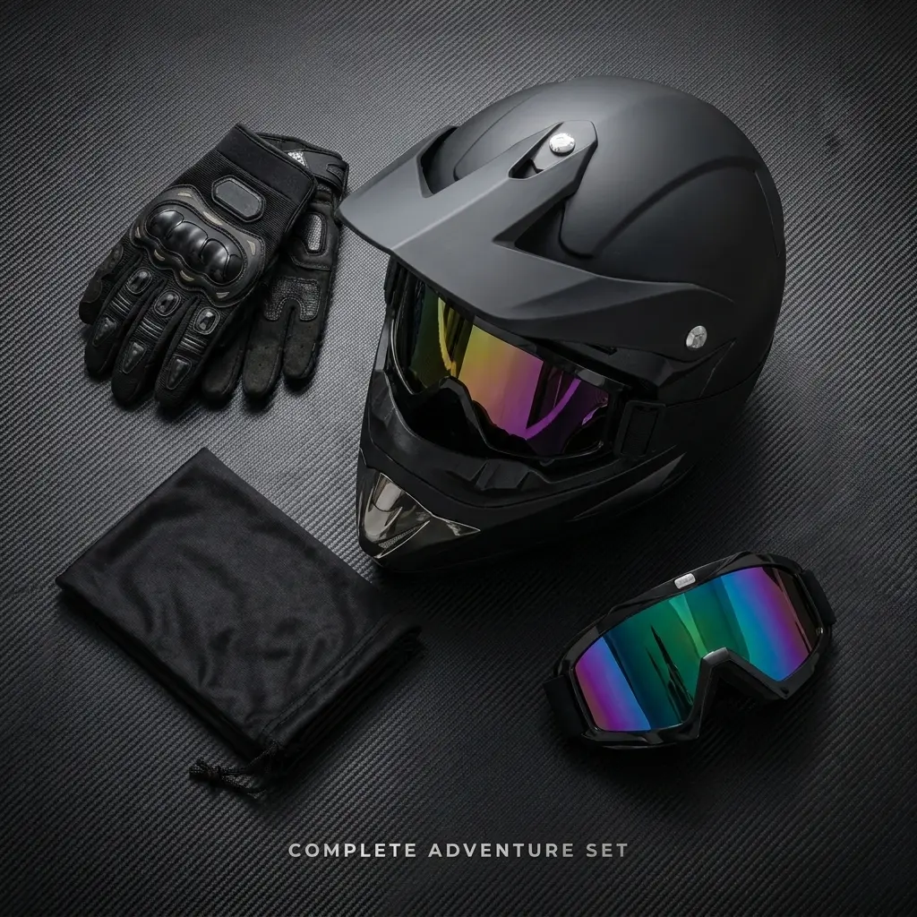 4-in-1 Complete Off-Road Motocross Helmet Kit, DOT Certified Matte Black Full Face Adult Dirt Bike Helmet, Equipped with HD Protective Goggles, Wear-Resistant Gloves & Windproof Breathable Face Mask, Ideal for ATV UTV Trail & Off-Road Racing tiktokshopspr