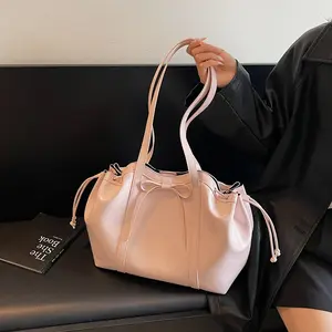 2026 Spring New Design Drawstring Shoulder Bag – Bow Detail Everyday Carry Tote