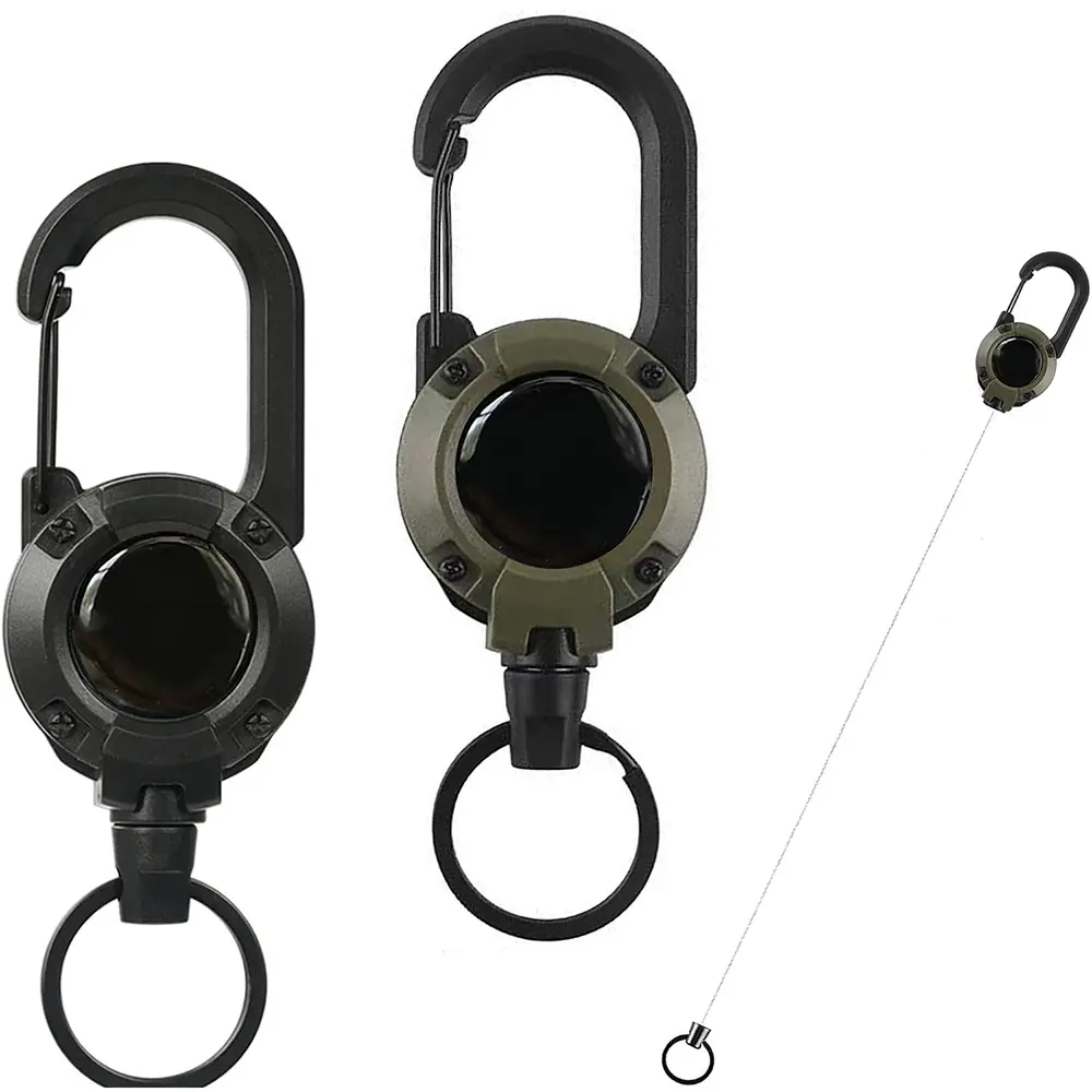3 Pack Carabiner Keychain, Heavy Duty Retractable Steel Badge Reel with 60cm Cord, Corrosion Resistant for Outdoor Adventure, Unisex, Black & Military Green, Steel Cord, Carabiner Form, Men's Accessories, Accessories For Women