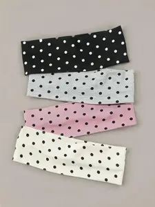 2/3/4pcs Women's Polka Dot & Solid Color Wide Stretch Headband, Elastic Hair Band Soft Workout Headband For Spa, Makeup, Sports, Beach, Holiday
