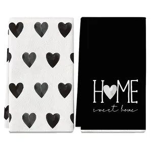 Heart Pattern Kitchen Towel, 2 Counts/set Decorative Towels Soft Absorbent Dish Cloth, Household Cleaning Towel for Home Kitchen Bathroom