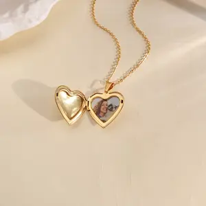 Vintage Heart Locket Necklace Stainless Steel Photo Pendant Keepsake Jewelry Gift for Women Girls Friends collar confoto
