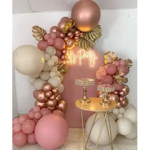 134 Piece Retro Pink Beige Balloons Garland Arch Kit, Balloon Decorations Kit, Wedding Birthday Party Decoration Balloon, Bridal Shower Christening Baptism Celebration