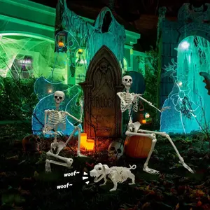 Skeleton Halloween Decoration, Life-Size Poseable Full Body Skeleton with Dog Skeleton, Realistic Plastic Bones for Haunted House Decor