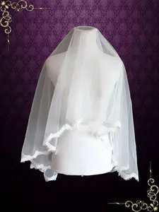Fingertip Length Mantilla Wedding Veil with Eyelash Edge | VG1073