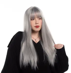 26-Inch Pastel Smoke Silver Straight Synthetic Wig | 【Heat Resistant】【Cap Included】 | FSGB
