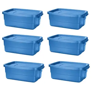Rubbermaid Roughneck Tote 10 Gallon Storage Container, Heritage Blue (6 Pack)