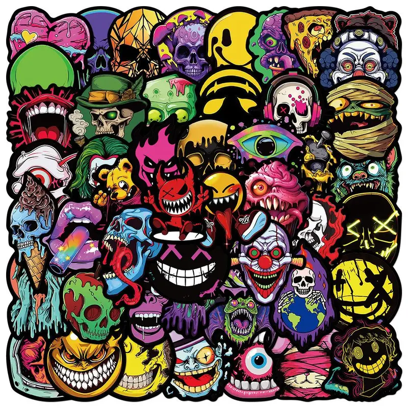 Gothic Style Skull Face Series Graffiti Stickers, 50pcs/set Waterproof Self-Adhesive Decor Stickers for Gifts, Greeting Cards, Water Bottles, Laptops, Cellphone, Smartphone and Phones, Halloween Theme Accessories, Self Adhesive Decal