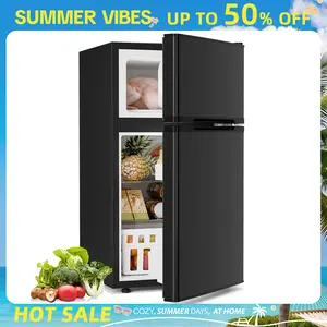 Summervibes[Limited Stock] Antarctic Star 3.2 Cu.Ft. Mini Refrigerator with Freezer, Double Door Compact Fridge with Adjustable Removable Shelves, for Dorm/Apartment/Office/Basement summervibes