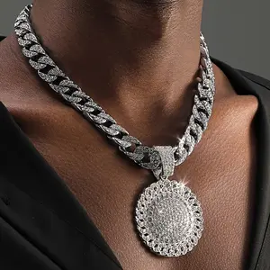 Men's Cuban Chain Necklace with Sunflower Pendant, Hip Hop Style Fashionable Jewelry Accessory, Great for Birthday or Graduation Gifts, Fashionable Jewelry Accessories