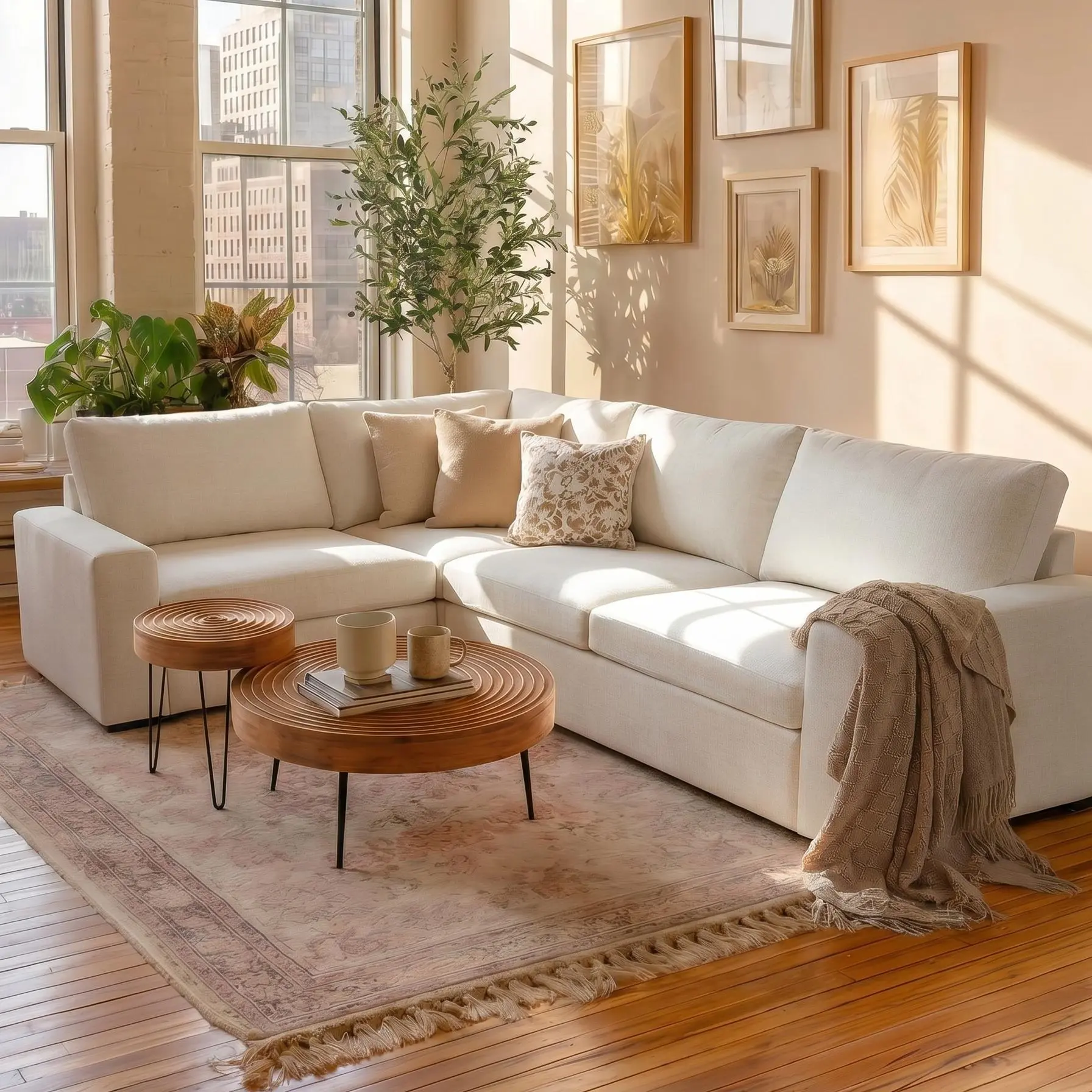 summervibes ABCASA 113" L-Shape Modular Sectional Couch, Modern 4-Seat Comfy Linen Deep Seat Sofa with Corner, Removable Cover, Easy Assembly, Large Sofas & Couches for Living Room, Office, Thick Cushions, Easy to Clean, Deep Seat, Beige