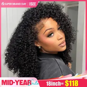 ISEE HAIR 250% Kinky Curly Wear Go Half Wig – Glueless Human Hair Wig Invisible Hairline Drawstring Seamless Blend Beginner Friendly Hairpiece No Leave Out Flip Over Wig Summer Hairstyles Budget Friendly Wig#SummerWins #DealsForYouDays
