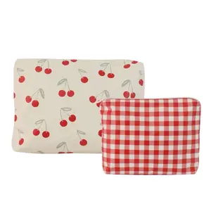 Sunnlie Pouch Cherry Picnic - Red & White Checkered Design with Cherry Pattern - Lightweight Water-Resistant Wet/Dry Bags for Everyday Adventures - No Ziploc Needed