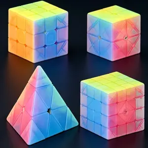 Multi-Size Transparent Gradient Infinity Cube Bundle - Foldable Shape-Changing Magic Puzzle Cubes, Pyramid Triangle Fidget Blocks, Pocket Travel Stress Relief Toys for Kids, Holiday Gift