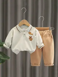 2-Piece Baby Toddler Floral Embroidered Long Sleeve, Spring & Autumn Casual Set for Boys and Girls, Comfortable and Stylish Clothing