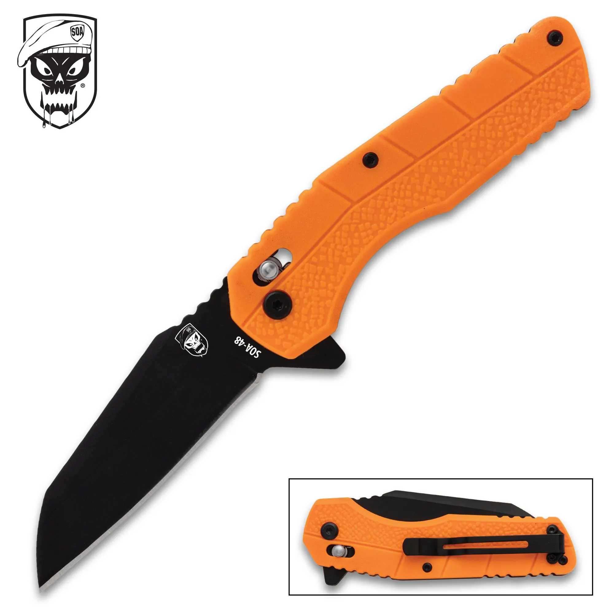 SOA Nomad EDC Wharncliffe Folding Knife - Orange Nylon Handle, EDC Tools, Compact Carry Folding Blade