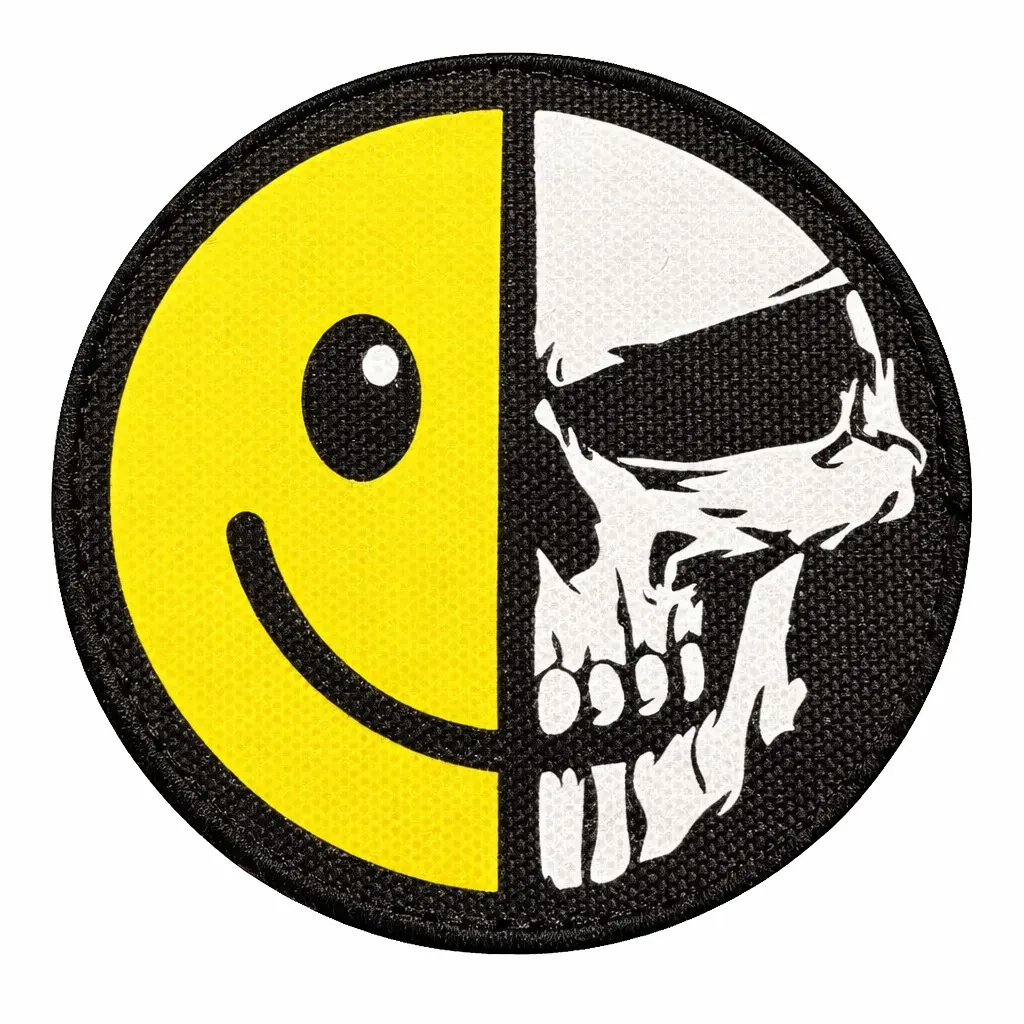 Smiley Skull Graphic Polyester MOLLE Tactical Morale Patch - Hook & Loop Velcro, Tactical Accessories, for Range Bags, Backpacks, Hat, Unique Gifts for Man