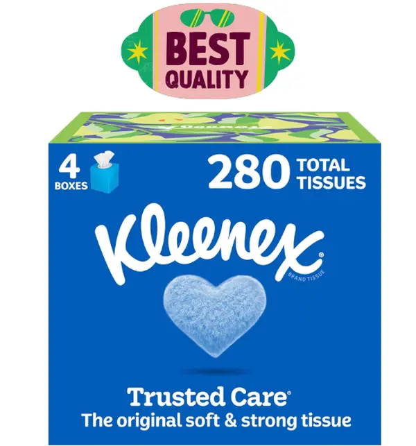 Kleenex Trusted Care Facial Tissues, 4 Cube Boxes, 70 Tissues per Box