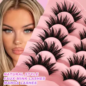 5 Pairs Wet Manga Lashes Cosplay Natural Wispy Fairy Cross Fluffy Eyelash Extensions Makeup Strip Lashes, Lashes, Eyelashes, Fake Lashes For Christmas Halloween Cosplay Manga Various Occasions, Fluffy Volume Eyelashes, Cosmetic