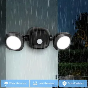 Battery Powered Motion Sensor Lights Outdoor - Wireless Motion Detected LED Flood Lights, Motion Sensing Dual Head Security Spotlight Outside Garage Porch Shed Yard Light Black