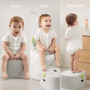KUB 3-in-1 Potty Training Toilet Chair Seat Step Stool with 9 CM Splash Guard One-click Assembly Easy to Clean Versatile Toddler Potty Trainer for Boy Girl Grey