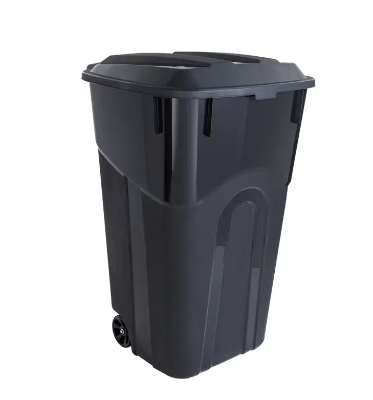 Hyper Tough 32 Gal Heavy-Duty Plastic Wheeled Garbage Can with Attached Lid, Black Home Supplies Bin