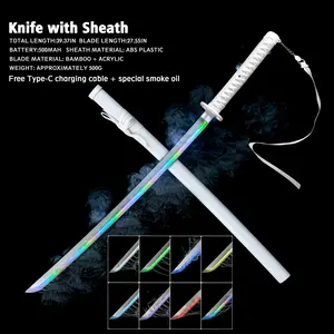 Anime "Bleach" Lucia's Scythe Cosplay Prop Toy - Wooden Construction with Smoke Vent, Scythe Blade, Scabbard, Rechargeable USB Light Source, Multi-Color Retractable Lightsabers, Glowing Blade Swords for Dual Light & Smoke Effects, Lightsabers Retractable