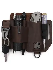 Compact Knife & Flashlight Leather Case, Premium Cowhide Belt Bag, Multi-Functional Tool Holder, Perfect Men's Gift, All Seasons Use