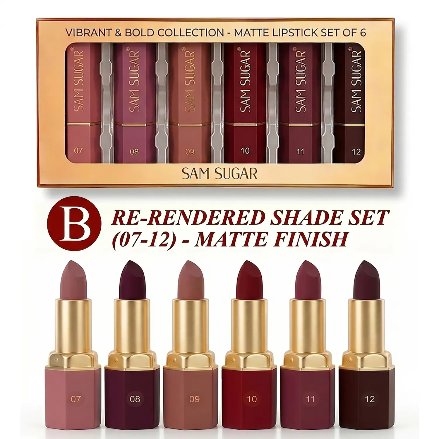 Women's SAM SUGAR 6-Pcs Cream Lipstick Set - High Pigment, Nourishing Moisturizing, Hydrating, Smooth, Long-Lasting, Waterproof, Non-Stick, Flawless Radiant Finish, for Adults All Skin Tones, Ideal Gift for Girlfriends, Daily Use Cosmetic