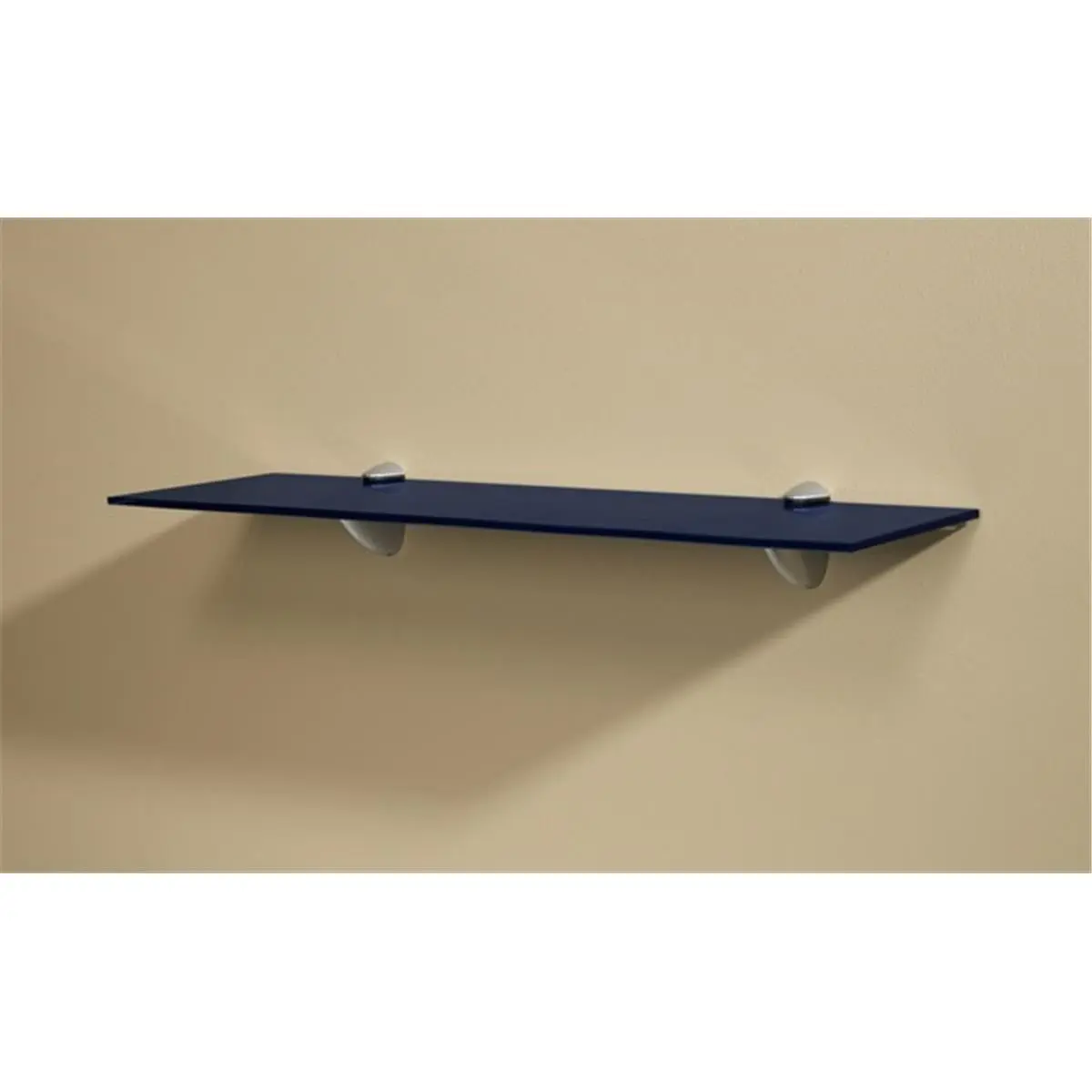212 MAIN Blue Glass Wall Mount Shelf - 7x24in Silver Pelicani Design Commercial Office Furniture Shelves, Includes Installation Kit