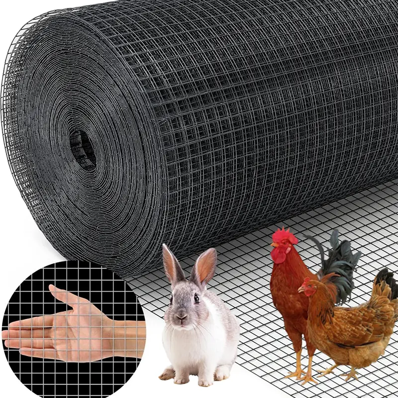 48in Wide 50ft Long Black 1/2in 19Ga PVC Coated Welded Metal Hardware Cloth Wire Mesh Fence, Durable Easy-Installation for Chicken Coops, Garden Plant Fencing, Home Improvement
