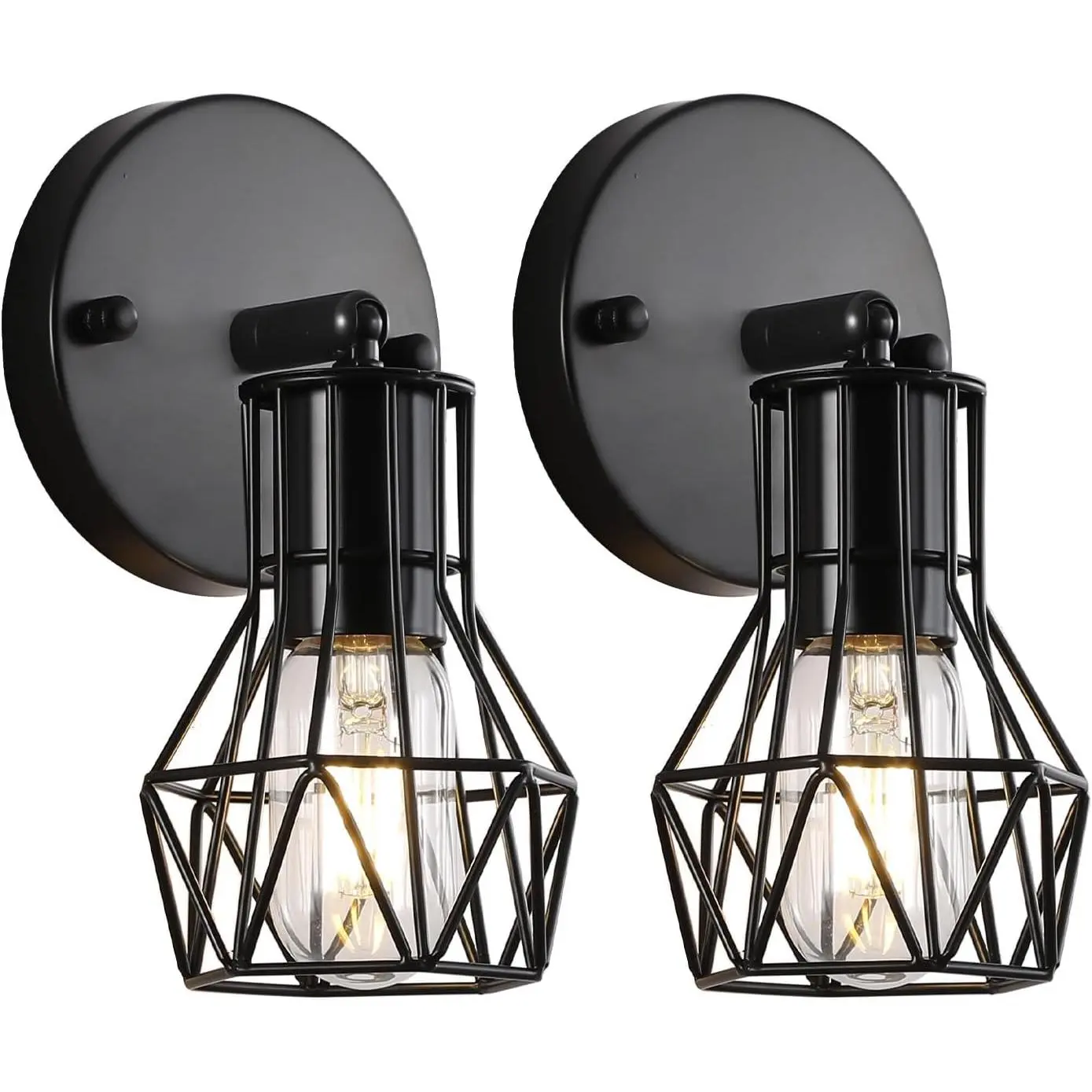 Industrial Wall Sconces Set of Two, Small Farmhouse Wire Cage Wall Lighting Sconce, Wall Lights for Living Room Bedroom Bathroom Hallway