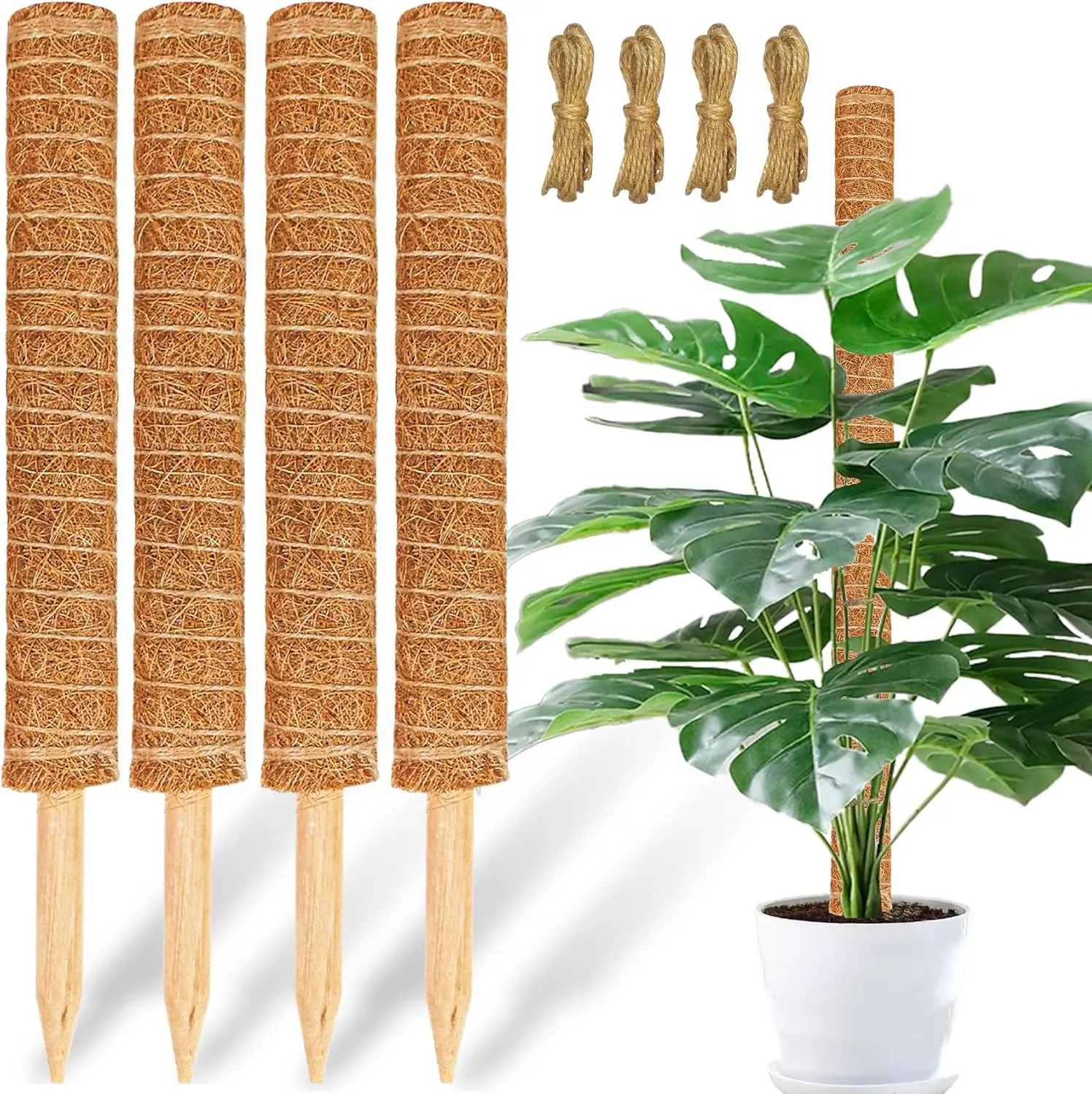 Moss Pole, 4 Pack 17inch Monstera Plant Support Stackable Moss Poles for Plants, Coir Totem Pole Tall Moss Pole for Climbing Plants, Sphagnum