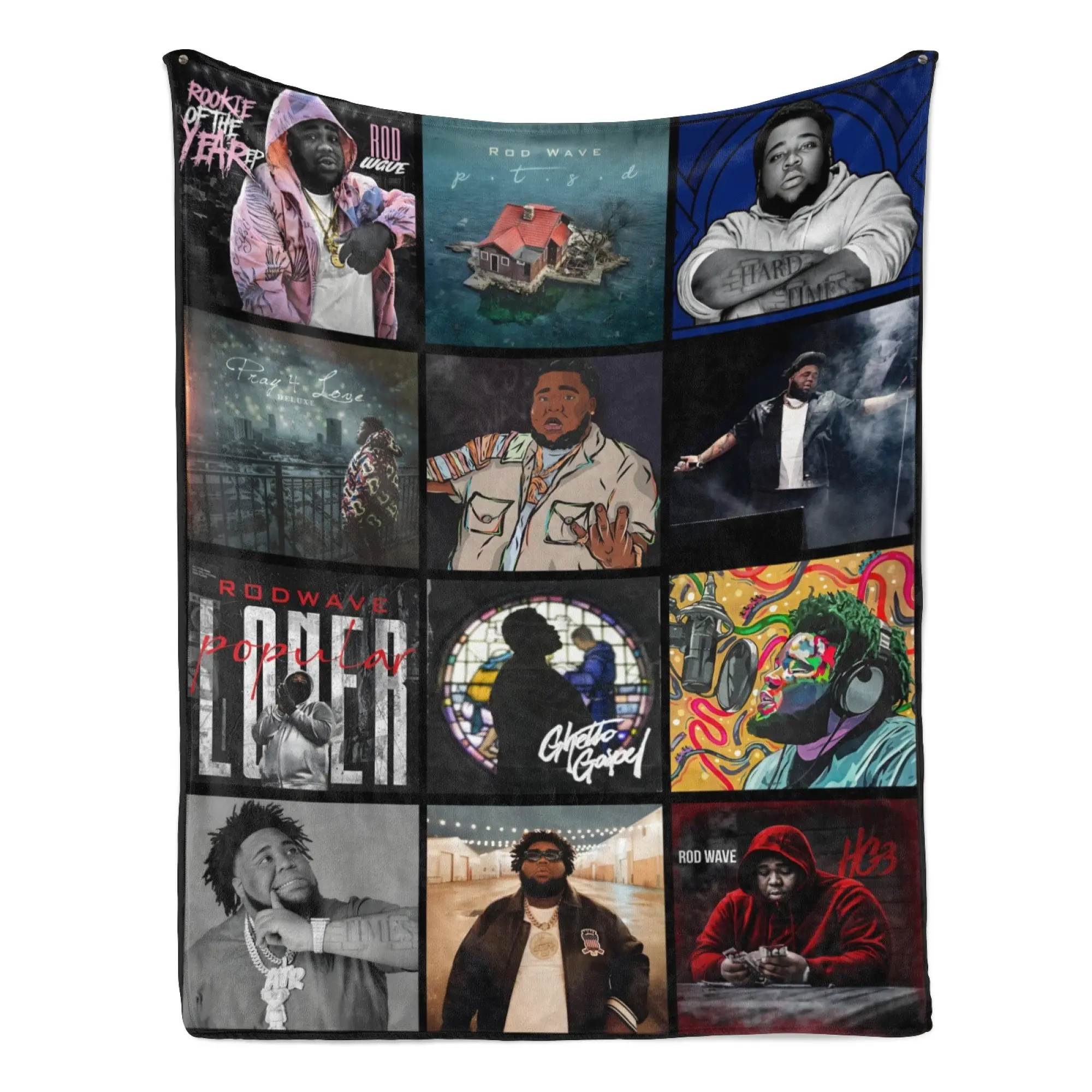 Rod Wave Album Collage Flannel Blanket Hip-Hop Throw with Rod Wave Album Art & Performance Collage – Ultra-Soft, Cozy, Perfect for Rap Fans, Bedroom Decor, Streetwear Aesthetic and Gifting to Rod Wave Enthusiasts, Ideal for Year-Round Snuggling.
