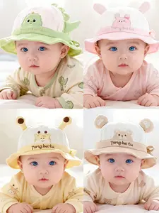 Cartoon Embroidered Fisherman Hat for Babies, Unisex Spring and Autumn Sun Hat, Bonnet with Bunny Ears, Perfect New Year Gift for 8-24 Month Olds