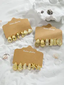 Vintage Ocean Theme Stud Earrings Set, Statement Earrings, Elegant Beach Vacation Trendy Jewelry Gift, Perfect Daily Wear for Her(18pcs)