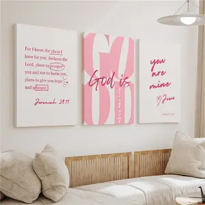 Three stylish pink, girly Christian-themed wooden-framed canvas decorations with the theme "God is forever beautiful," perfect for home designers and interior design enthusiasts.